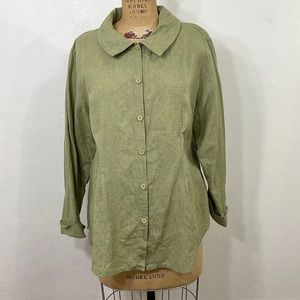 Flax sage green linen oversized shirt/jacket w/ cuffs